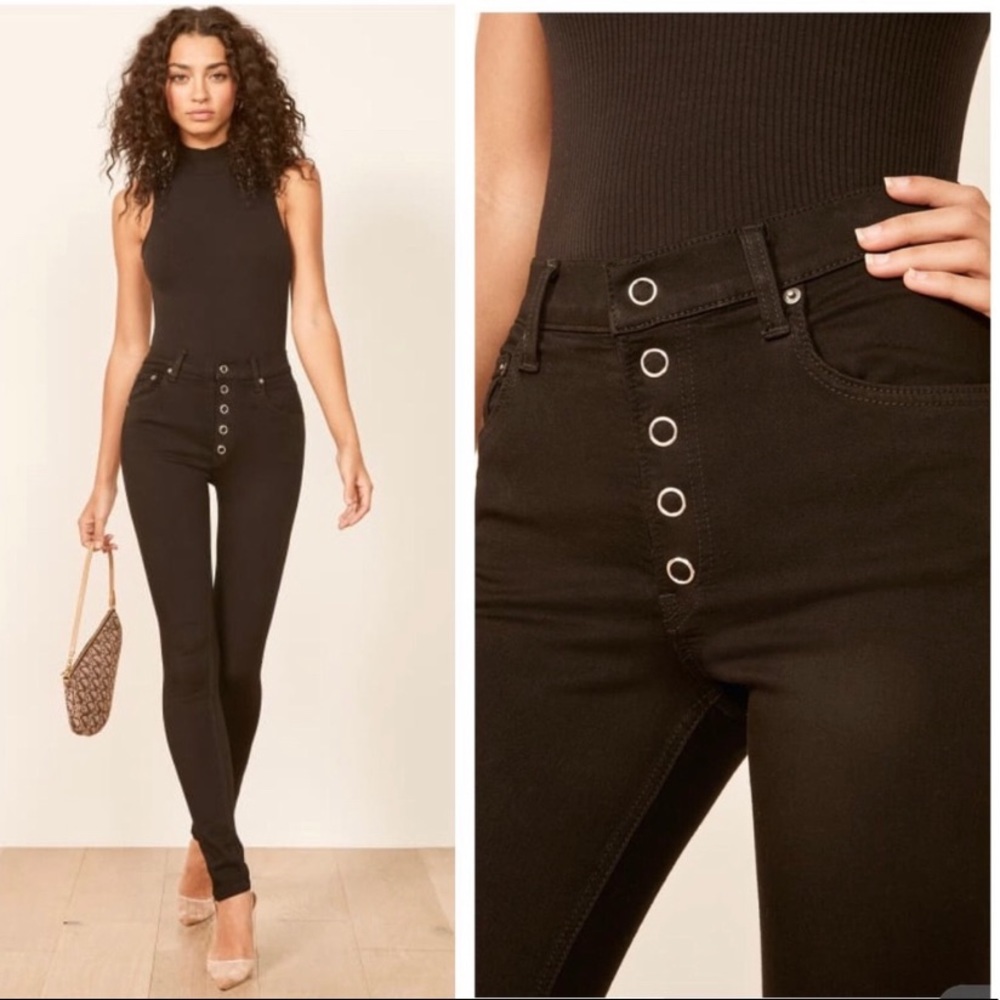 REFORMATION High & Skinny snap Front Jeans  26